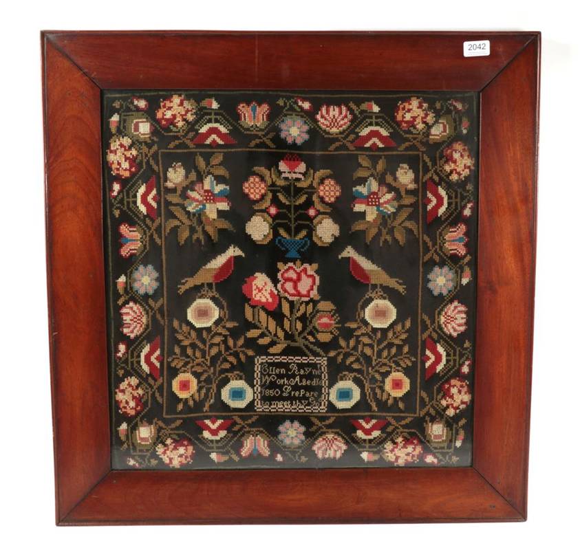 Lot 2042 - Victorian Wool Work Sampler by Ellen Rayner, Aged 16, 1850, 'Prepare to Meet Thy God', central...