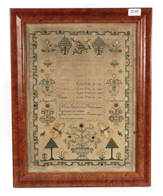 Lot 2045 - Early 19th Century Sampler, worked by a member of the Lord family, with central cartouche worked in