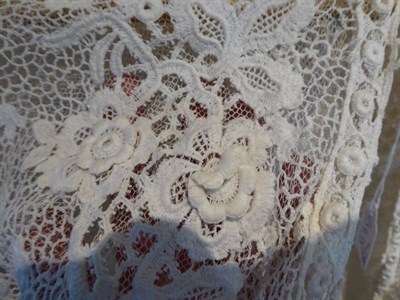 Lot 2080 - Edwardian Irish Crochet Lace Blouse, with raised flower heads, elbow length sleeves, round...