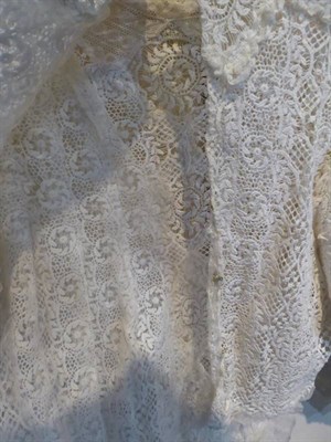 Lot 2080 - Edwardian Irish Crochet Lace Blouse, with raised flower heads, elbow length sleeves, round...