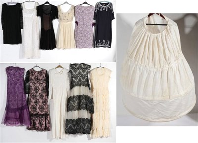 Lot 2092 - Assorted Circa 1930s and Later Dresses, comprising a white self patterned long sleeve wedding...