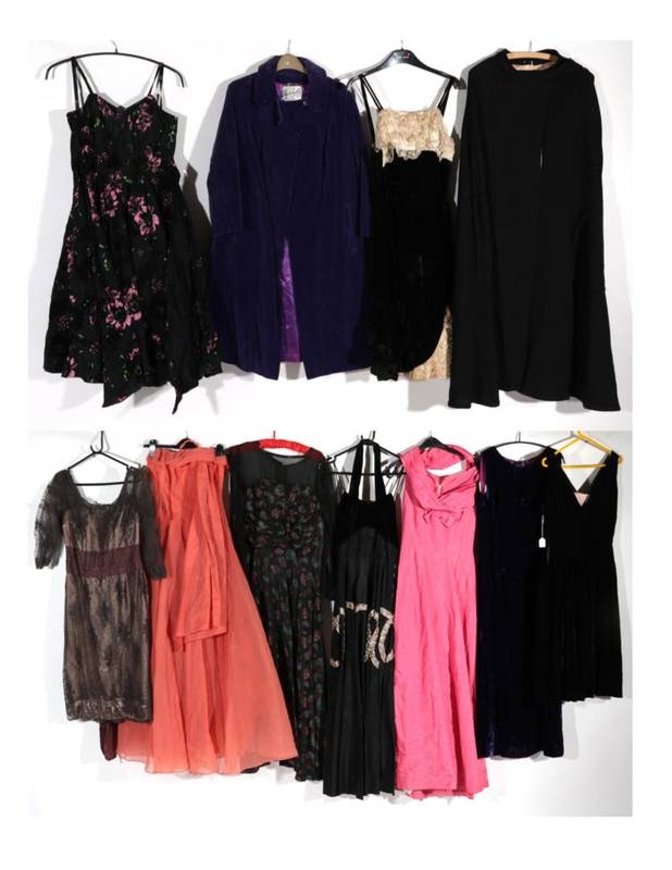 Lot 2106 - Assorted Circa 1950s and Later Evening Dresses and Coats, including a pink dress with spaghetti...