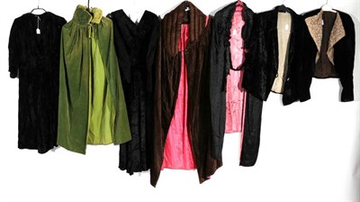 Lot 2107 - Assorted Circa 1920s and Later Velvet Capes, Coats and Jackets, comprising a green velvet cape with