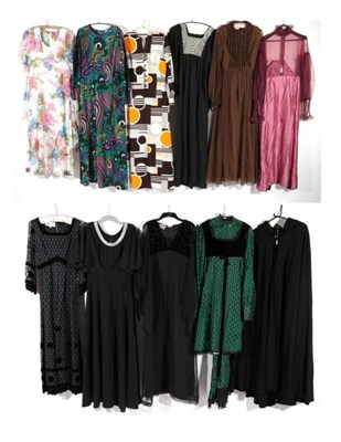 Lot 2112 - Assorted Circa 1970s and Later Evening Wear, comprising black full length wool pleated cape...