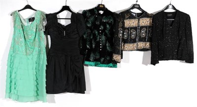 Lot 2125 - Modern Evening Dresses and Jackets, comprising a Stewart Parvin London black long sleeved...