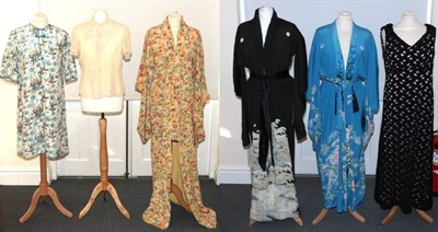 Lot 2131 - Assorted 20th Century Costume, comprising a Japanese silk floral kimono on a yellow ground,...