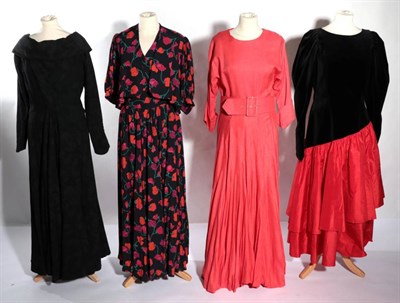 Lot 2132 - Four Circa 1980s Droopy & Browns York by Angela Holmes Dresses, comprising a coral coloured...