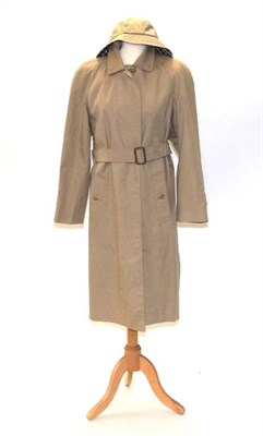 Lot 2134 - Aquascutum Coat, with cotton checked lining and matching reversible bucket hat (not labelled) (2)