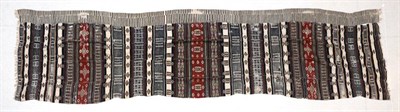 Lot 2141 - Fulani Wool Panel, formed by long strips of woven stylised designs, incorporating coloured...