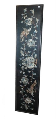 Lot 2147 - A Large Early 20th Century Chinese Panel, embroidered with scrolling chrysanthemums in blue and...