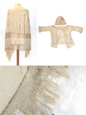 Lot 2160 - Assorted Costume Accessories, including a Chinese cream silk embroidered shaped shawl with...