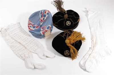 Lot 2182 - Assorted Costume Accessories, comprising a pair of white cotton stockings, embroidered in cream and