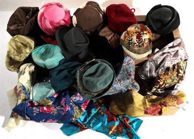 Lot 2192 - Assorted Circa 1950s and Later Hats and Accessories, including three feather mounted hats,...