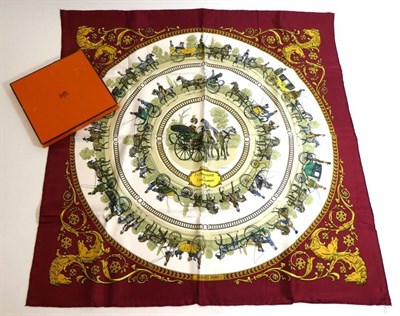 Lot 2202 - Hermès ''La Promenade de Longchamps'' Silk Scarf, by Philippe Ledoux, with a circular design...