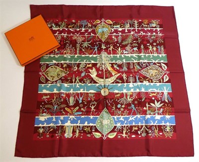 Lot 2203 - Hermès 'Rives Fertiles' Silk Scarf, by Christine Henry, designed with rows of various mythological