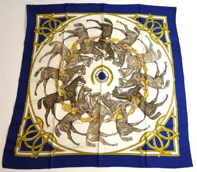 Lot 2208 - Hermès ''Ascot 1831'' Silk Scarf, designed by Francoise de la Perrière, depicting race horses...