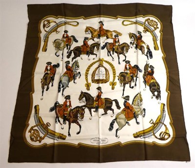 Lot 2209 - Hermès ''Reprisè'' Silk Scarf, designed by Philippe Ledoux depicting dressage horses being...