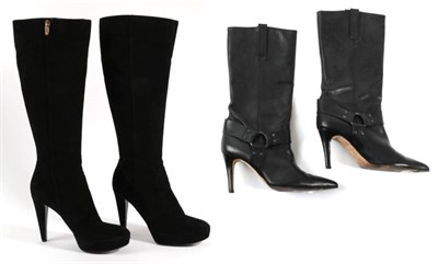 Lot 2211 - Pair of Sergio Rossi Black Suede High Heeled Knee High Boot, 4'' heel, side zip fastening (size...