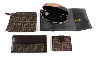 Lot 2219 - Fendi 'FF' Pattern Brown Leather and Canvas Wallet, 10cm by 19cm; a Matching Card Wallet, 8.5cm...