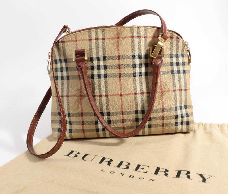 Lot 2220 - Burberry London Check Leather Handbag, with brown leather twin carry handles and detachable...