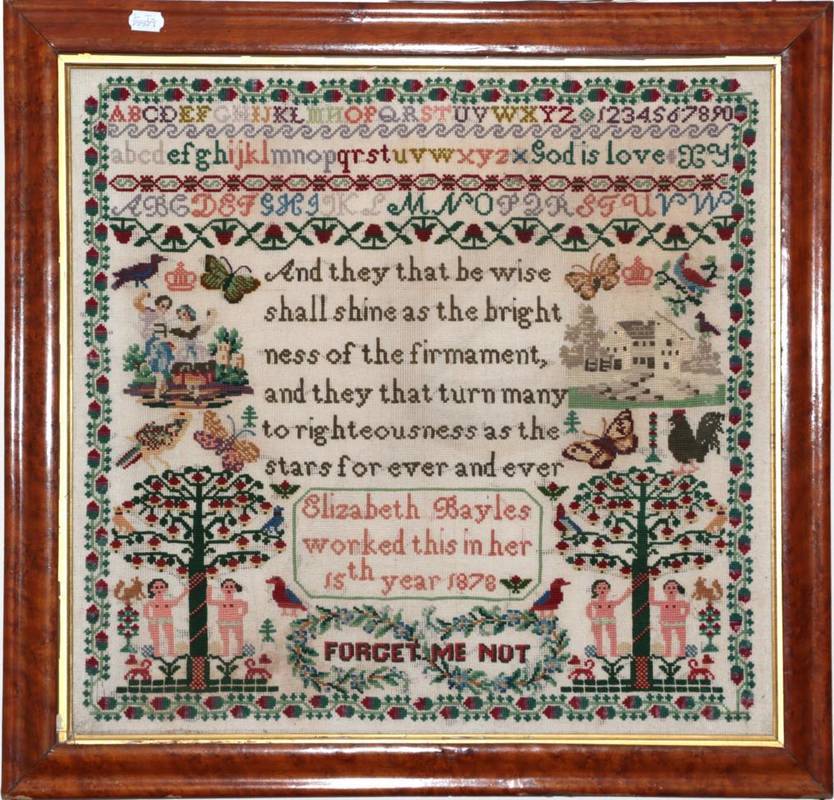 Lot 2248 - From the Estate of Hannah Hauxwell (1926-2018) An Adam and Eve Sampler by Elizabeth Bayles...