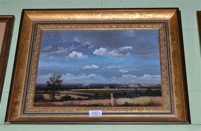 Lot 1001 - Peter Newcombe, Country landscape, signed and dated 1975, oil on canvas, 29cm by 39cm