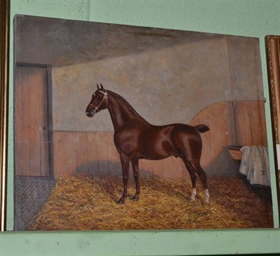 Lot 1012 - British School (19th century) A Hunter in a stable, oil on canvas, 40cm by 51cm