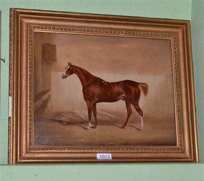 Lot 1013 - J Howie (19th century) Bay Hunter in a stable, signed and dated 1832, oil on panel, 30cm by 38cm