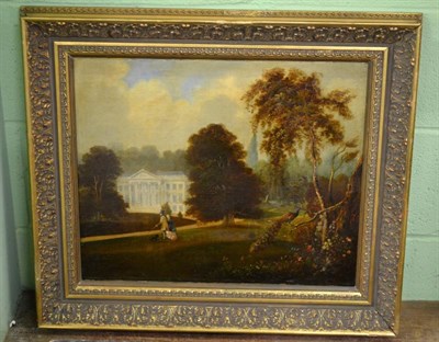 Lot 1020 - E. M Broderip? (19th century), Two figures perambulating before Claremont House, signed and...