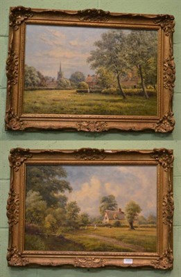 Lot 1023 - John Bonny (act.1870-1892) A pair of pastoral landscapes with cottages, figures and chickens,...