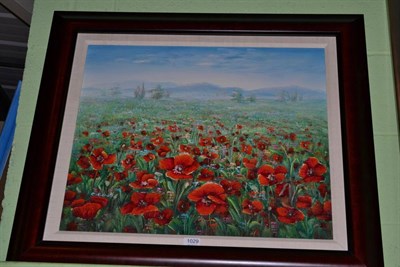 Lot 1029 - C Benolt, Poppy field, signed, oil on canvas, 52cm by 62cm