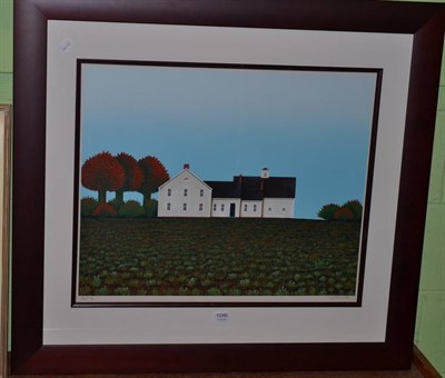 Lot 1046 - Ted Jeremenko, house and trees, signed, print