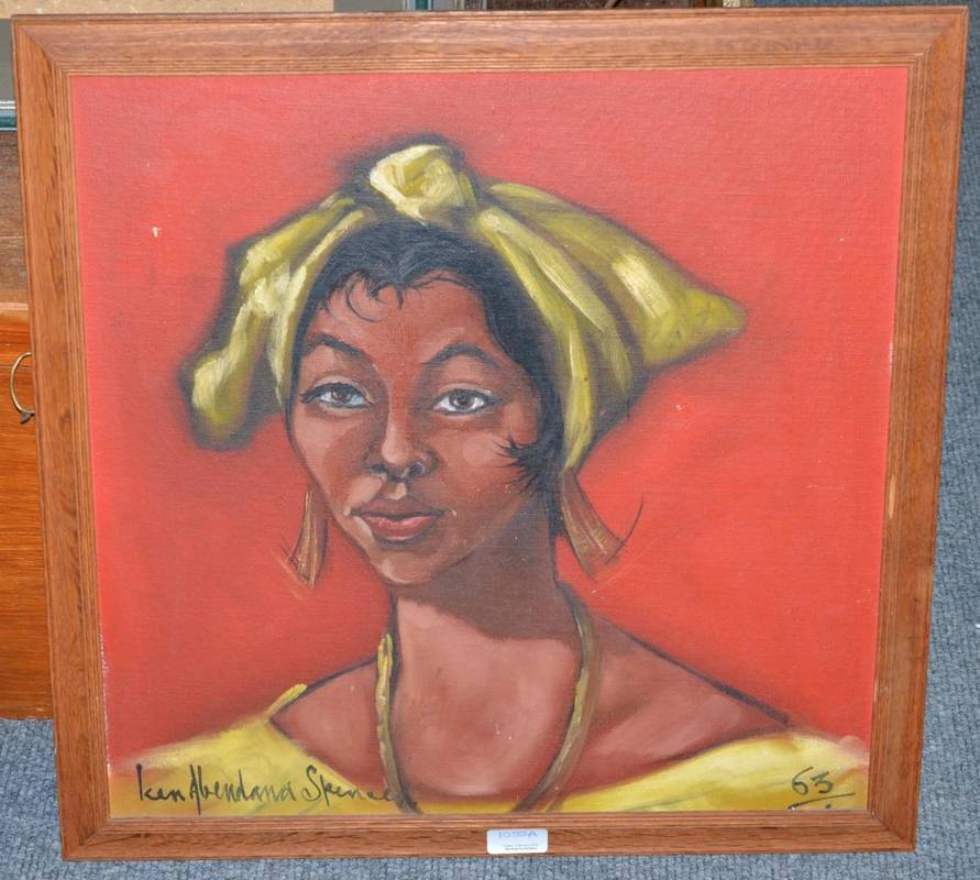 Lot 1055 - Kenneth Abendana Spencer (1929-2005) Jamaican Portrait of a lady, signed and dated (19)63, oil...