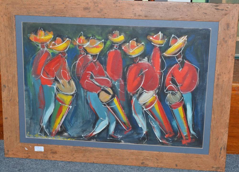 Lot 1056 - Kenneth Abendana Spencer (1929-2005) Jamaican Drummers, signed, oil on canvas, 46.5cm by 70.5cm
