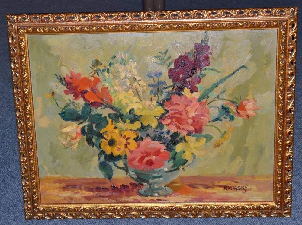 Lot 1060 - Philip Naviasky (1894-1983) Still life of flowers, signed, oil on board, 45cm by 60cm