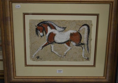 Lot 1067 - A small picture of a horse, signed FK, 26cm x 38xm