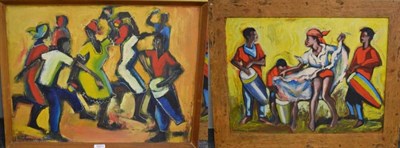 Lot 1071 - Kenneth Abendana Spencer (1929-2005) Jamaican Carnival, signed, oil on board, together with another