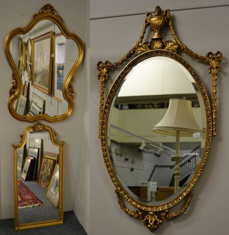 Lot 1076 - Three reproduction gilt framed mirrors