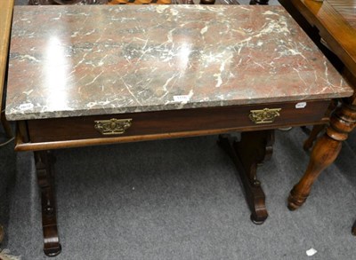 Lot 1116 - A marble topped mahogany side table fitted with a drawer