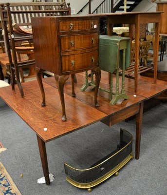 Lot 1124 - A 19th century oak drop leaf dining table; a painted Sutherland table; a 19th century mahogany...