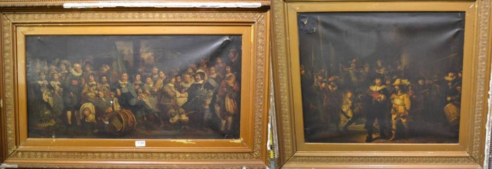 Lot 1140 - After Rembrandt 'The Night Watch', 19th century print, gilt and gesso frame; with another (2)