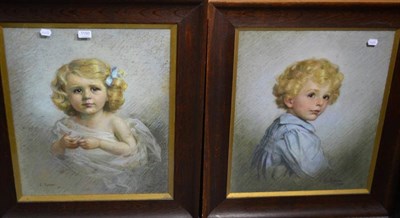 Lot 1150 - French school (20th century), A pair of portraits, young boy and young girl, indistinctly...