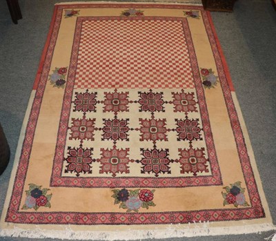 Lot 1170 - Unusual Sarab rug, Iranian Azerbaijan, circa 1970, the ivory field with chess board and...