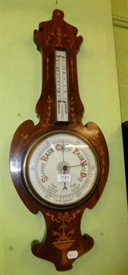Lot 1181 - A mahogany inlaid aneroid barometer