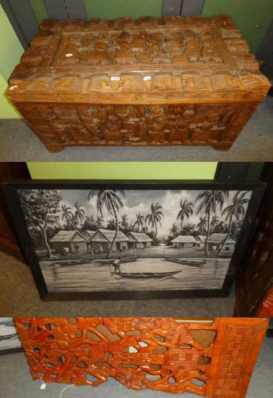 Lot 1183 - F Okebiyi (20th century) two paintings; together with a carved panel; and a Yoruba tribal...