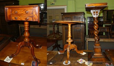 Lot 1207 - A 19th Century mahogany drop leaf pedestal occasional table, fitted with two drawers, together with