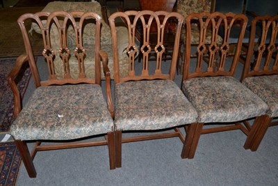 Lot 1234 - A set of six 19th century Gothic style chairs mahogany dining chairs, with later floral velvet...