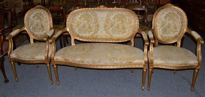 Lot 1238 - A gilt three piece salon suite of 18th century style