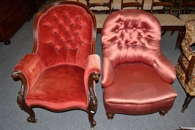 Lot 1242 - A Victorian mahogany framed button back armchair, together with another (2)