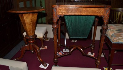 Lot 1268 - A Victorian walnut and satinwood inlaid work table, fitted interior; together with another; and...